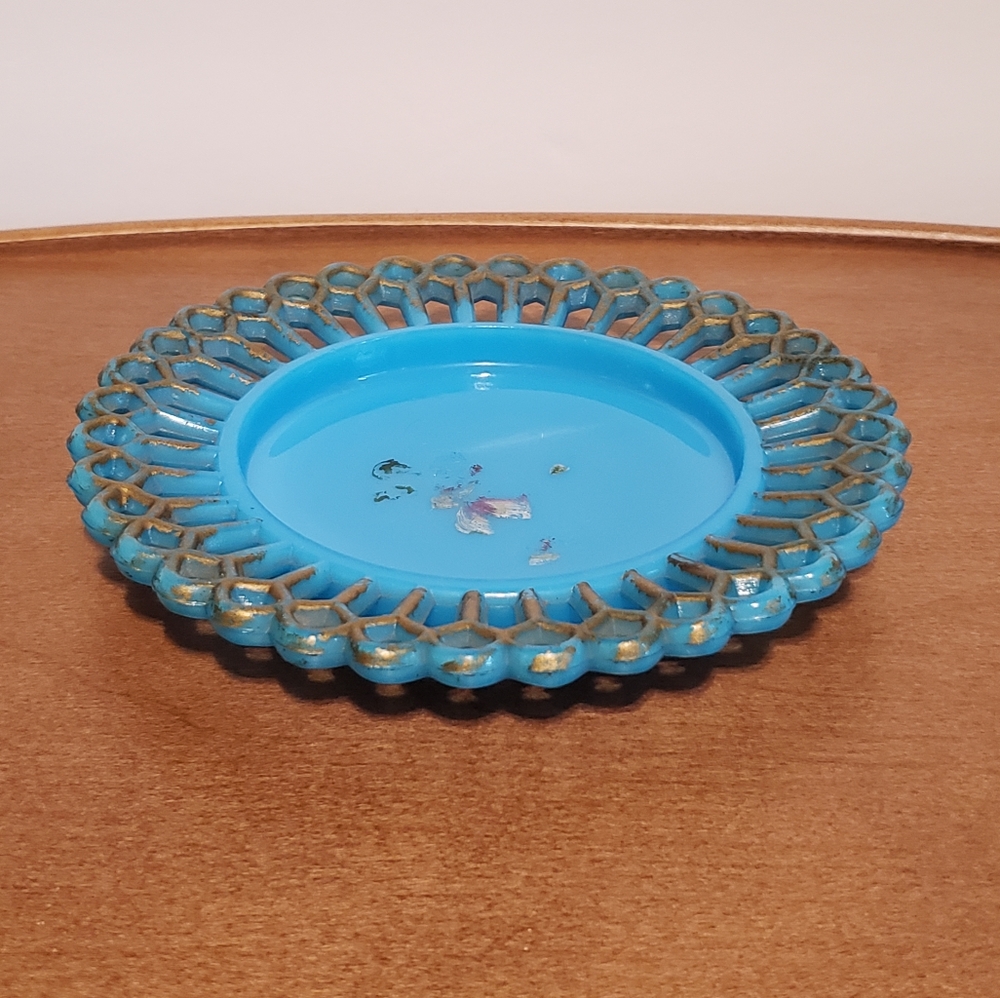 Antique Blue Opaline Milk Glass Trinket Dish by Dithridge Co. 1899-1903